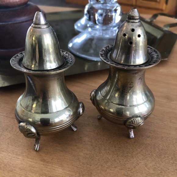 Vintage set of metal salt and pepper shakers